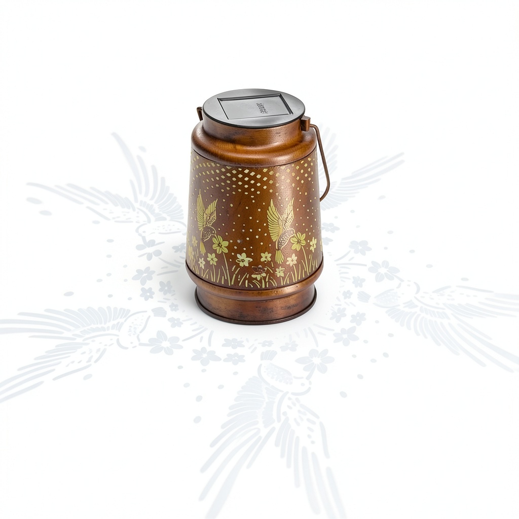 DIBIEECN solar lantern displaying hummingbird pattern in a garden setting