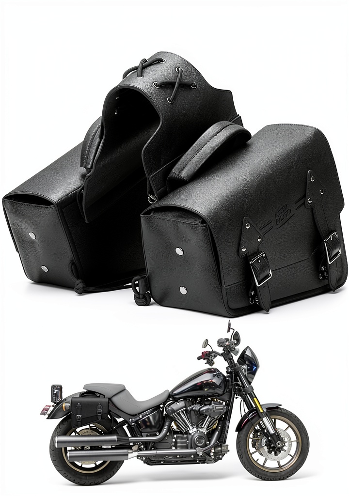 KEMIMOTO motorcycle leather saddlebags on a Sportster model