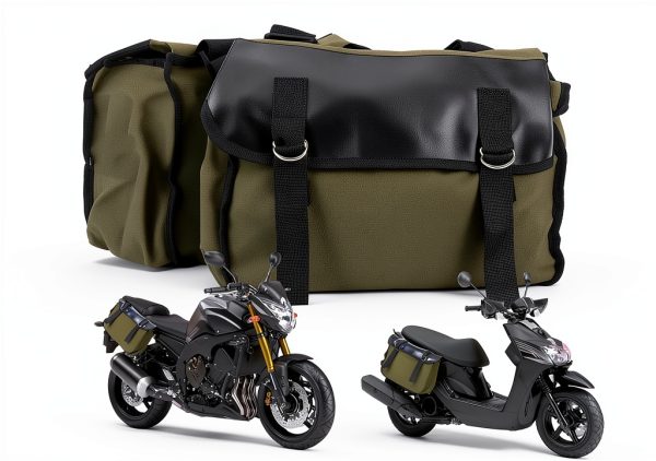 DesirePath Canvas Leather Motorcycle Saddlebag Large-0