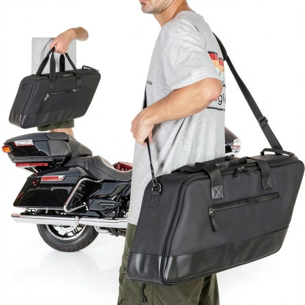 Motorcycle Saddlebag Insert HODRANT Black Leather/Nylon Orange Lining-5