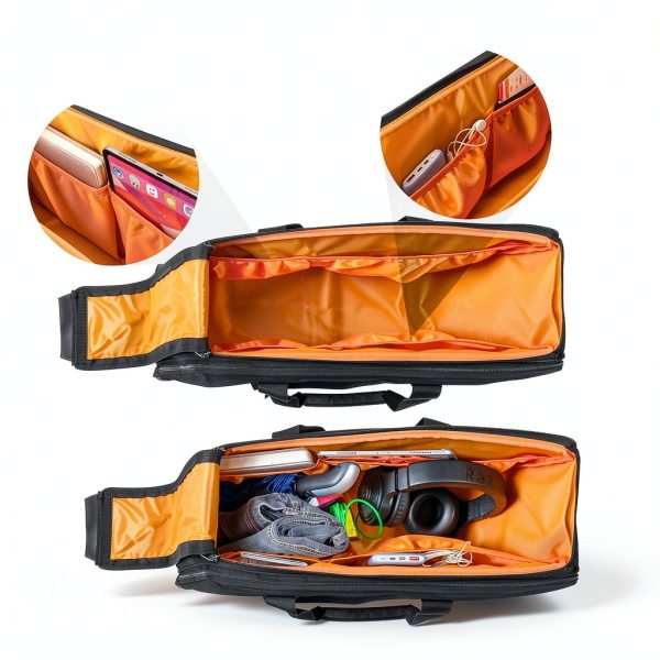 Motorcycle Saddlebag Insert HODRANT Black Leather/Nylon Orange Lining-2