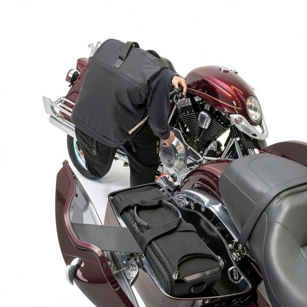 Motorcycle Saddlebag Insert HODRANT Black Leather/Nylon Orange Lining-1
