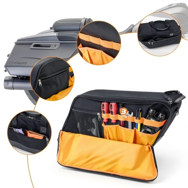 Motorcycle Saddlebag Insert HODRANT Black Leather/Nylon Orange Lining-3